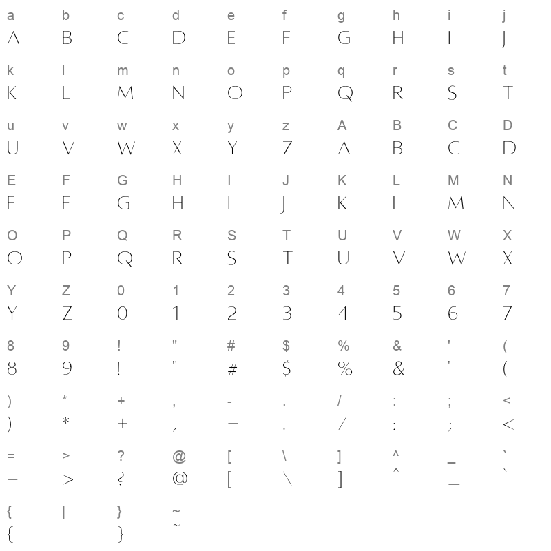 alta light Character Map