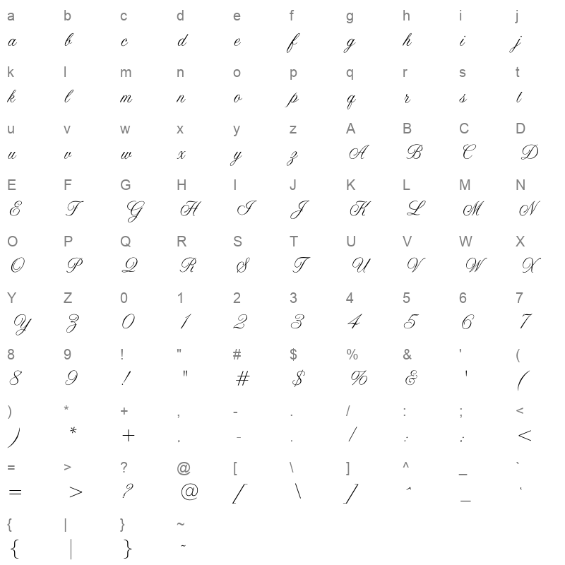 alto greeting script Character Map