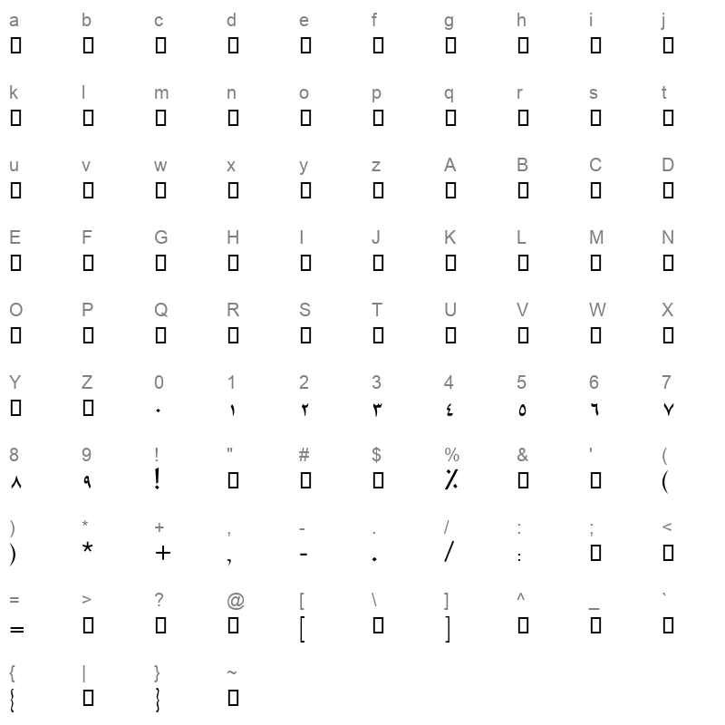 AM ZAIN ORIGINAL Regular Character Map