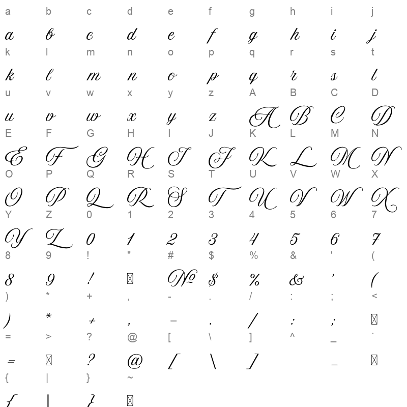 amoresa regular Character Map