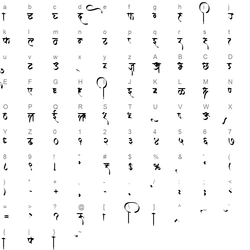 AMS Bhumi Regular Character Map