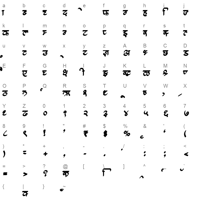 AMS Calligraphy 8 Regular Character Map