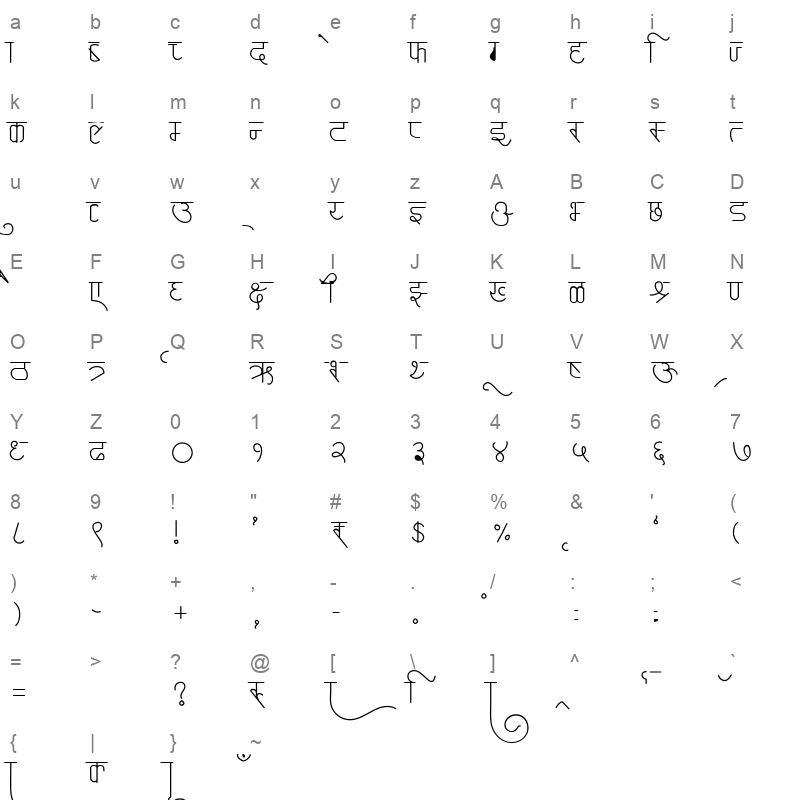 AMS Darshana Regular Character Map