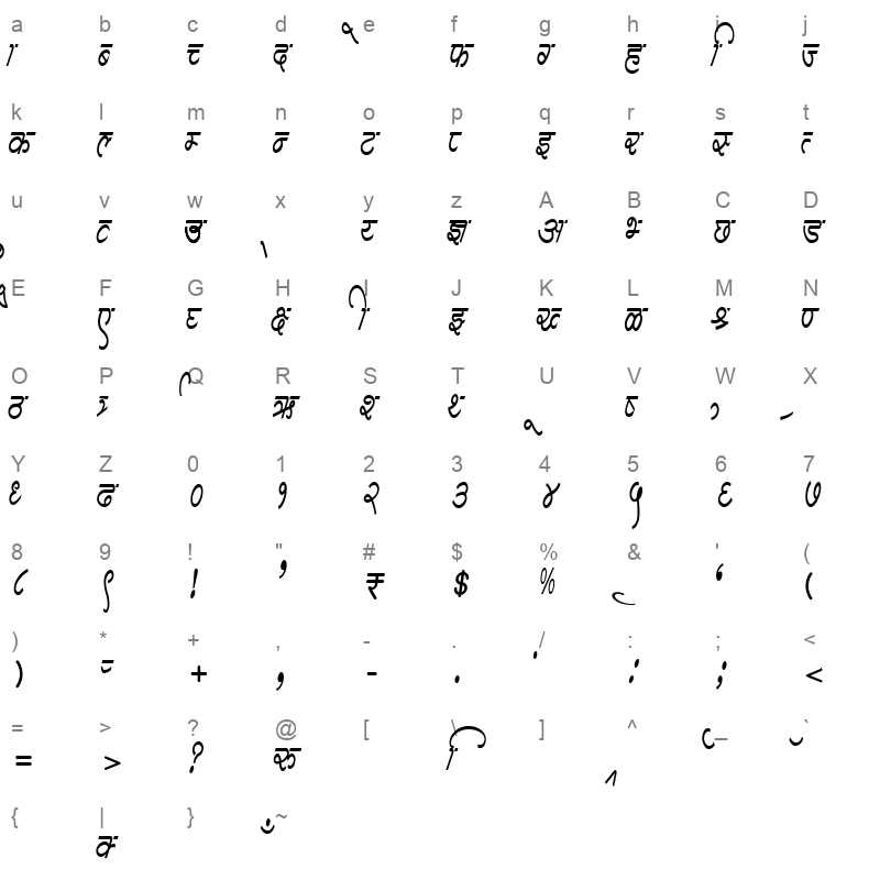 AMS Divya Regular Character Map