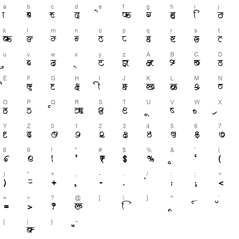AMS Handwriting 3 Regular Character Map