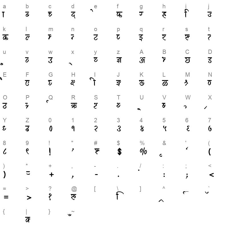 AMS Hastkala 1 Regular Character Map