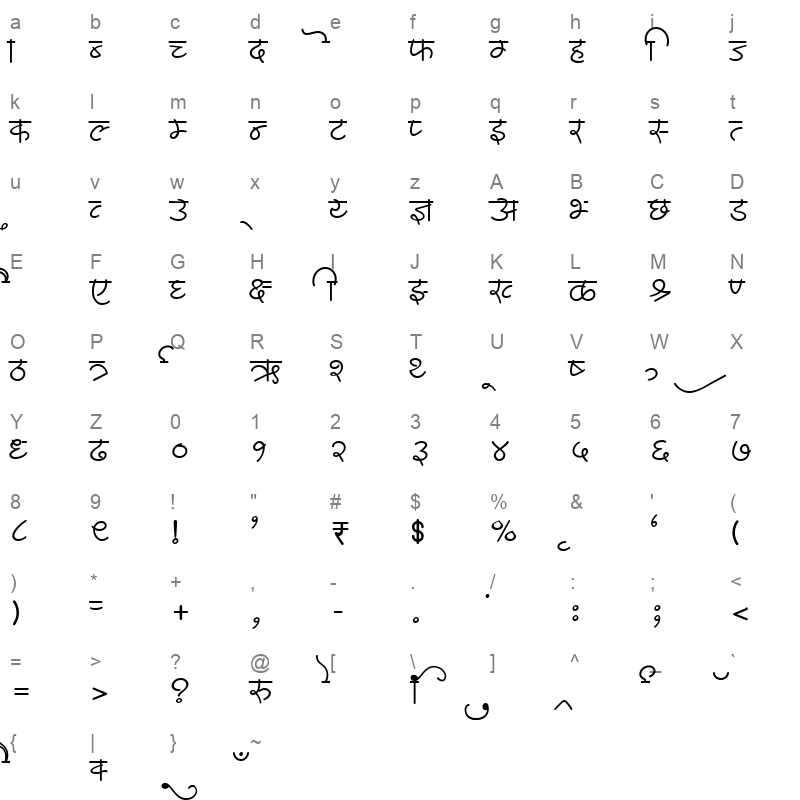 AMS Lekhan 1 Regular Character Map