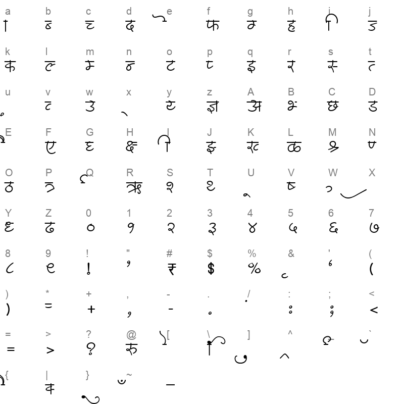 AMS Lekhan 2 Regular Character Map