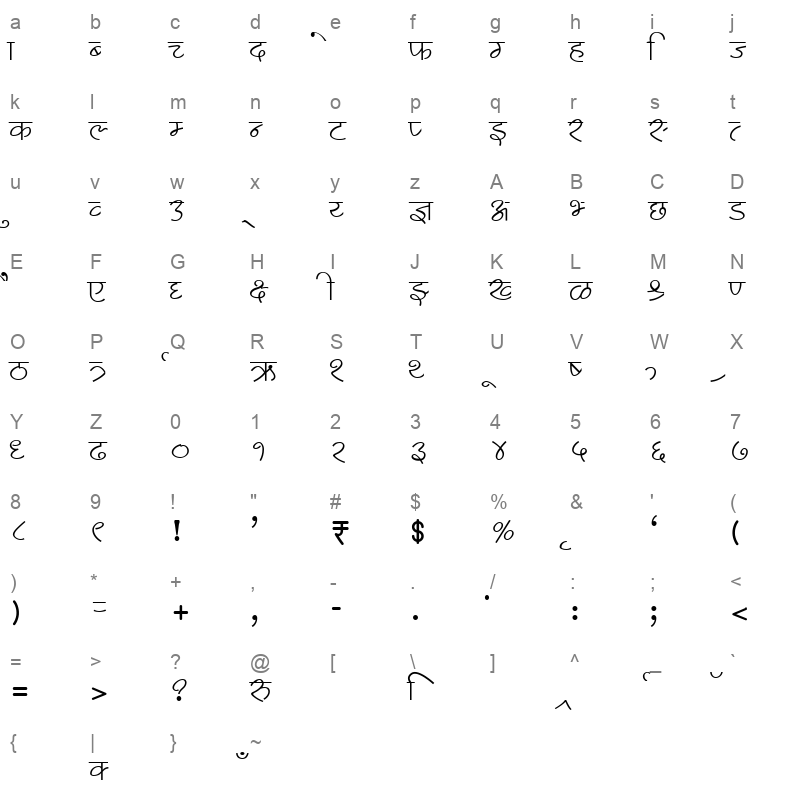 AMS Lekhan 5 Regular Character Map