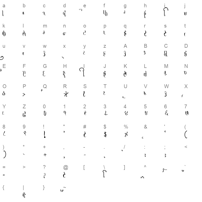 AMS Mantra Regular Character Map