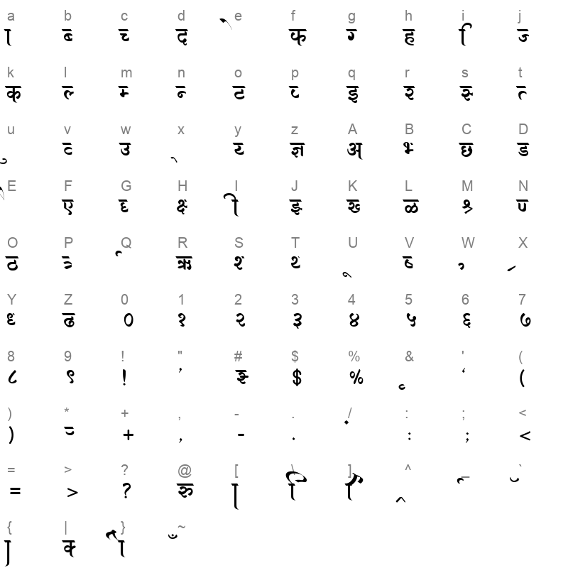 AMS Shikha Regular Character Map