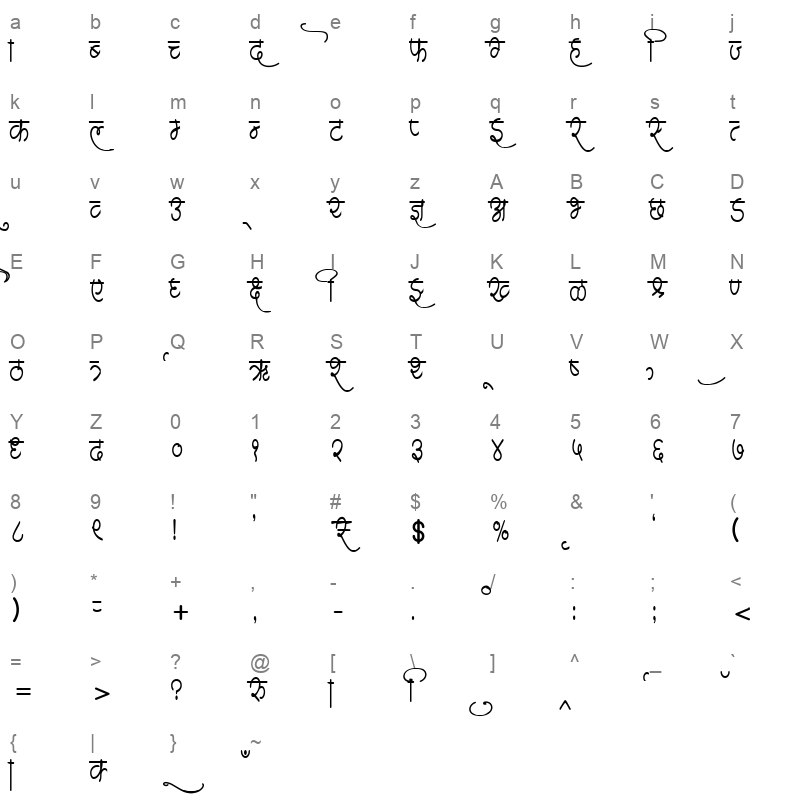 AMS Shloka Regular Character Map