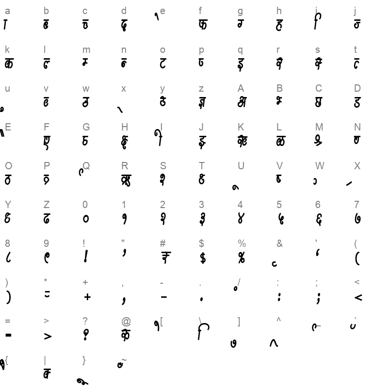 AMS Swarup Bold Regular Character Map