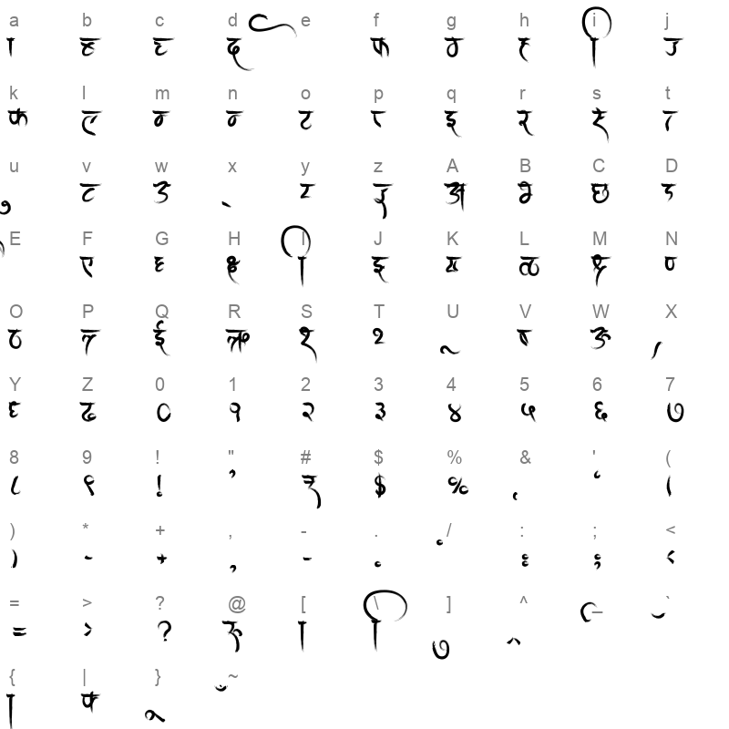 AMS Utsav Regular Character Map