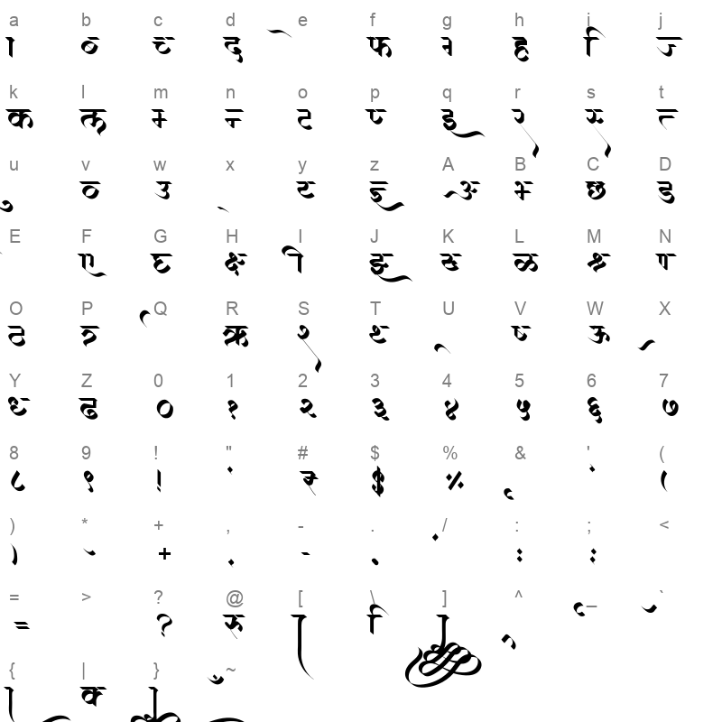 AMS Vasudeva Regular Character Map