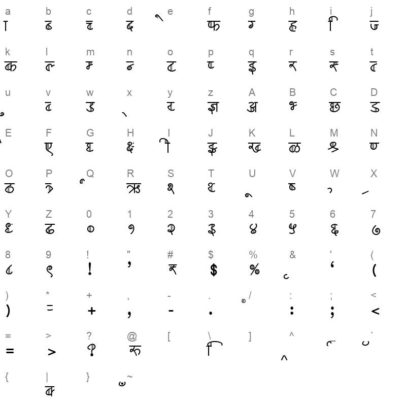 AMS Vina Regular Character Map