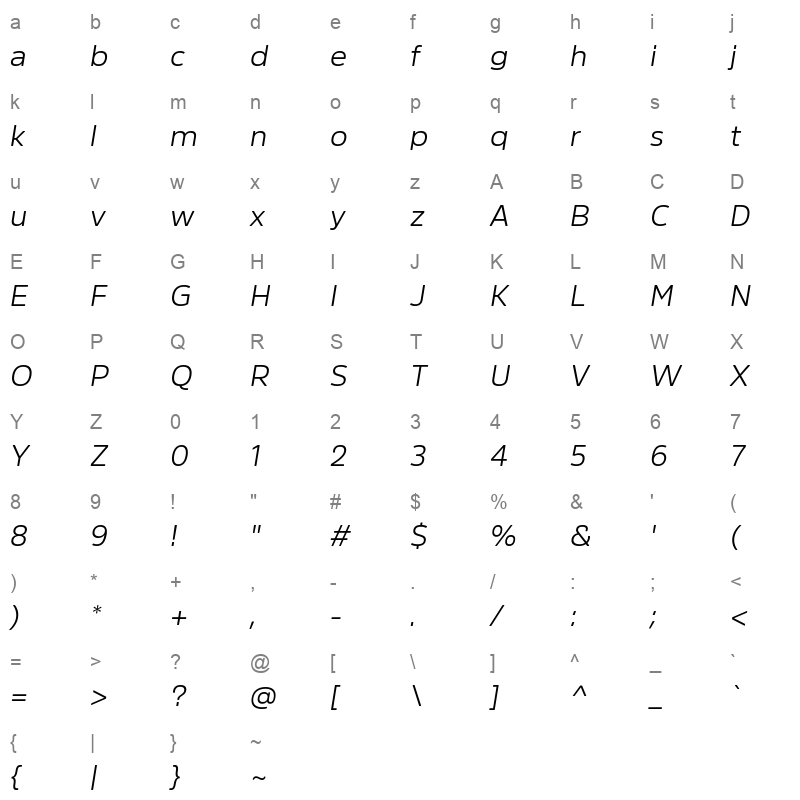 amsi pro normal light italic Character Map