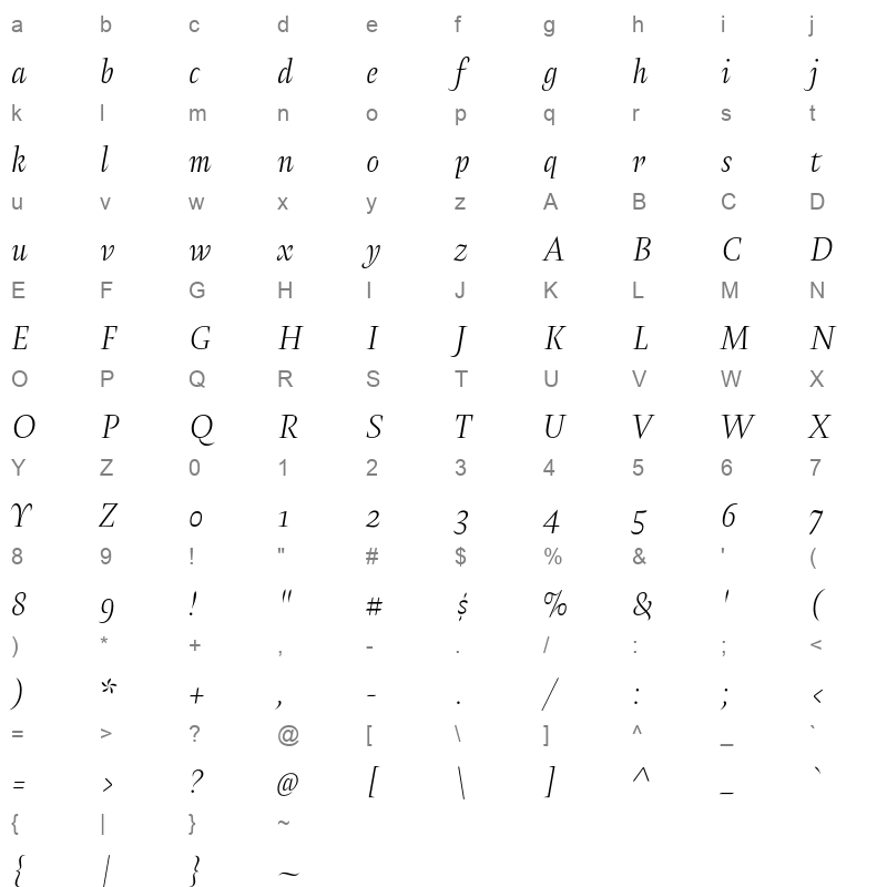 amster thin Character Map