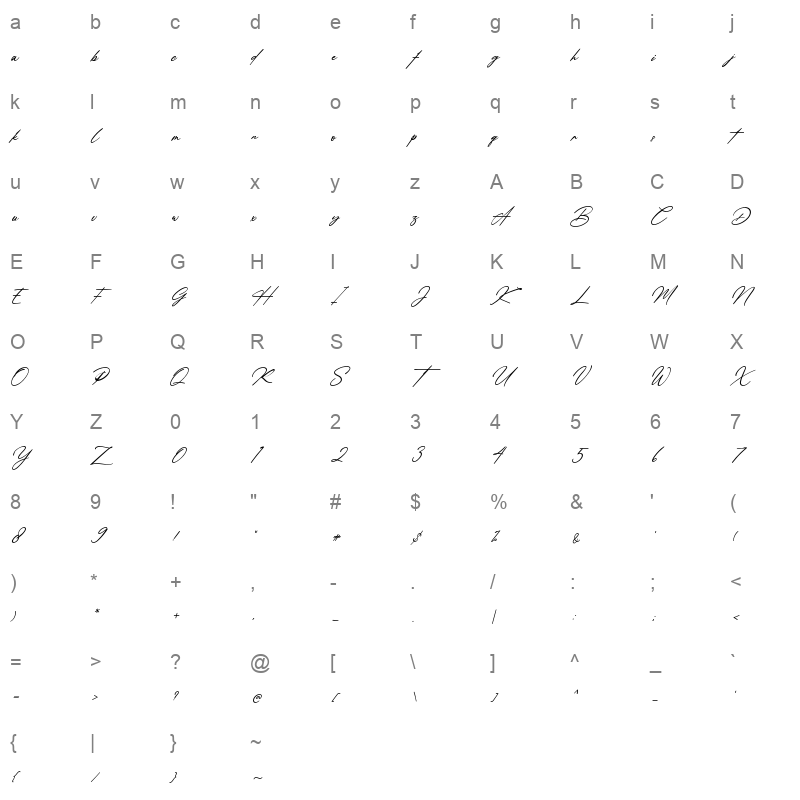 amsterdam signature italic Character Map