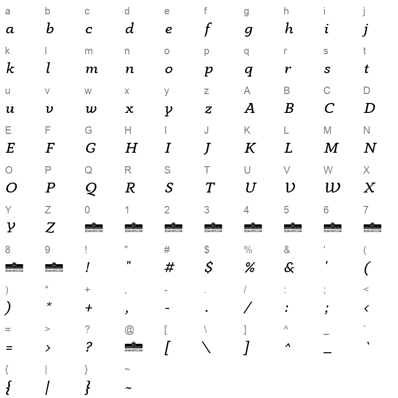 anaphora book italic trial Character Map