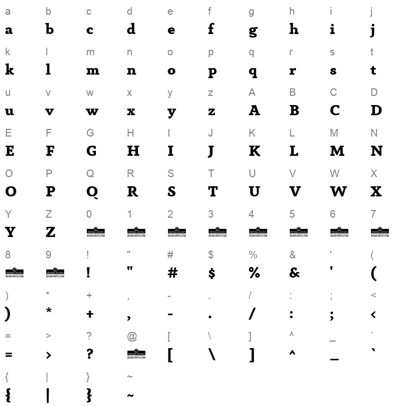 anaphora extrabold italic Character Map