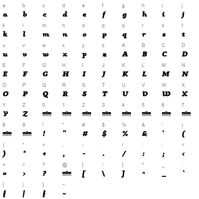 anaphora fat italic Character Map