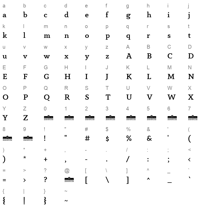 anaphora medium Character Map