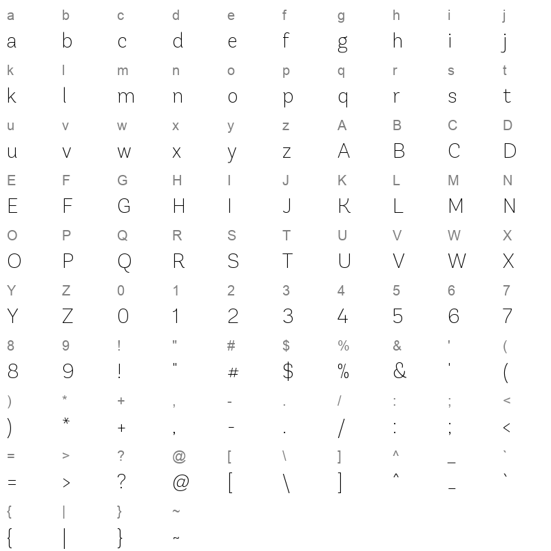 andes neue alt 1 extra light Character Map