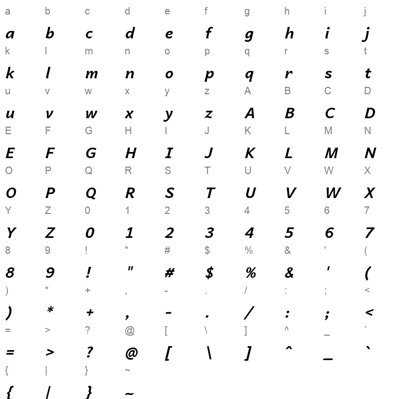 andika bolditalic Character Map