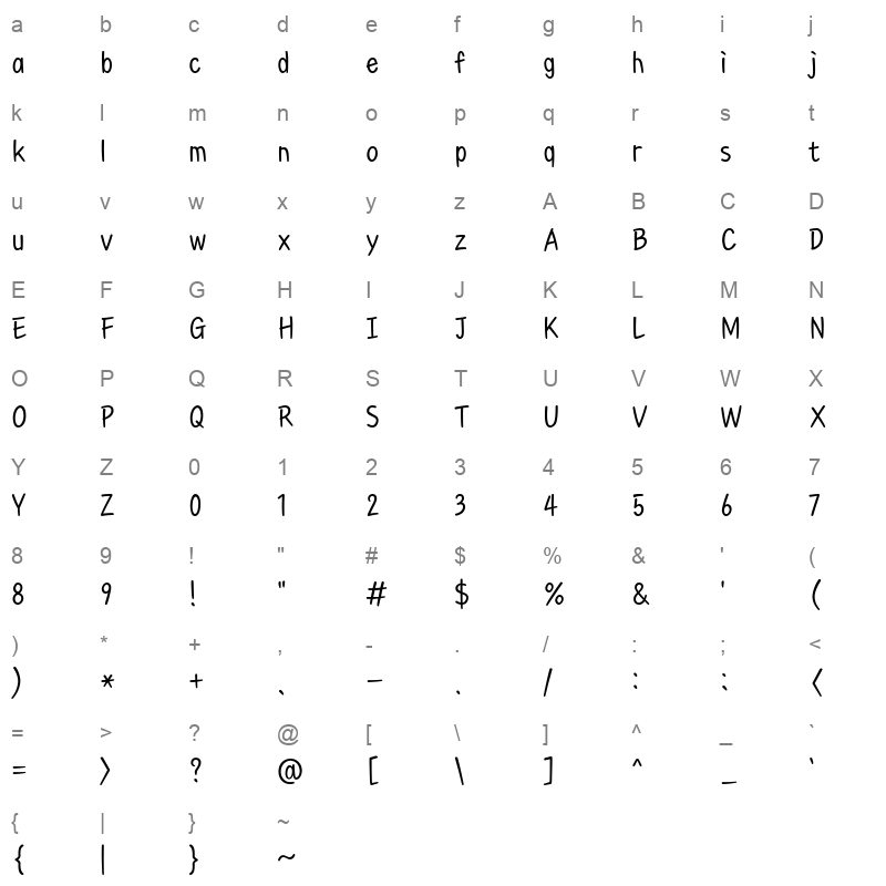ANDONG 264 TTF Character Map