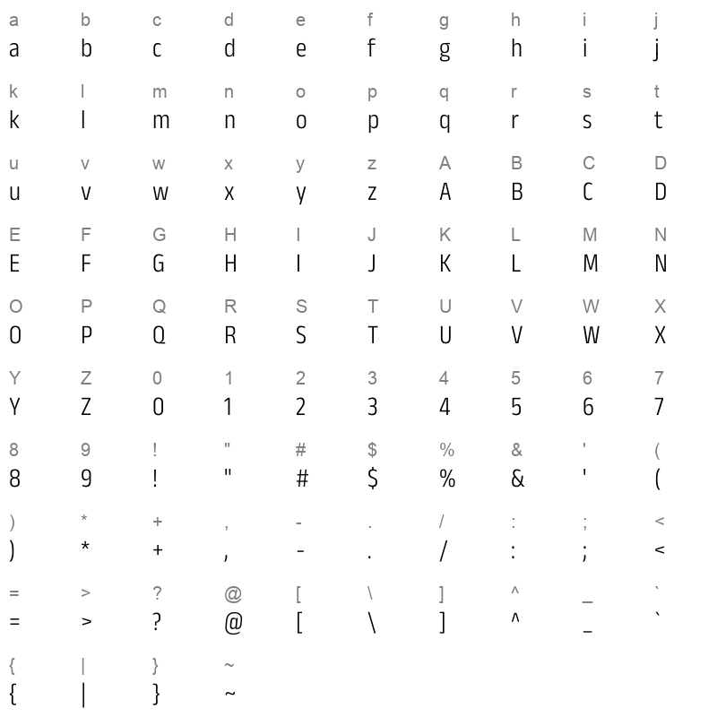 AnekGurmukhi SemiCondensed Light Character Map