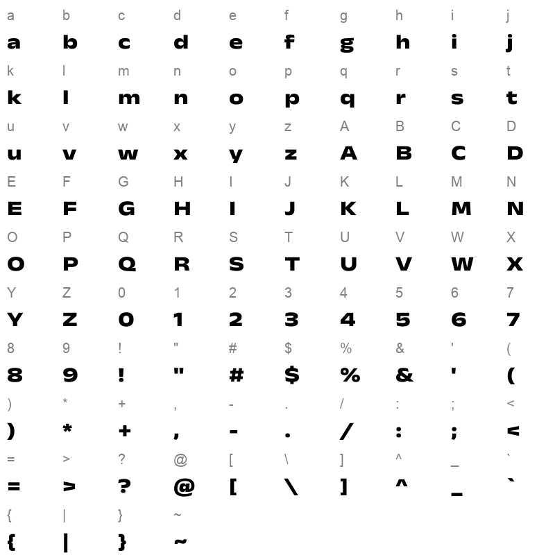 AnekOdia Expanded ExtraBold Character Map