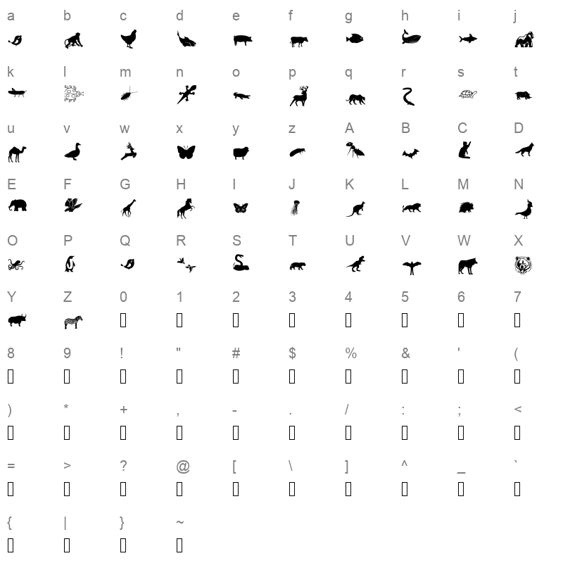 Animal YFobt Regular Character Map