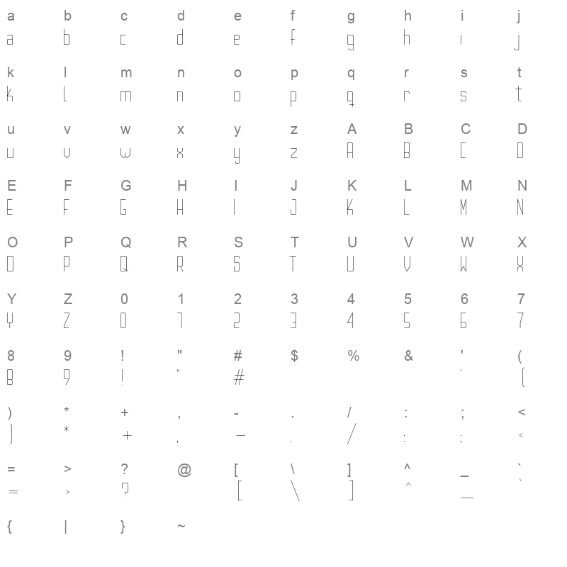 anisette light Character Map