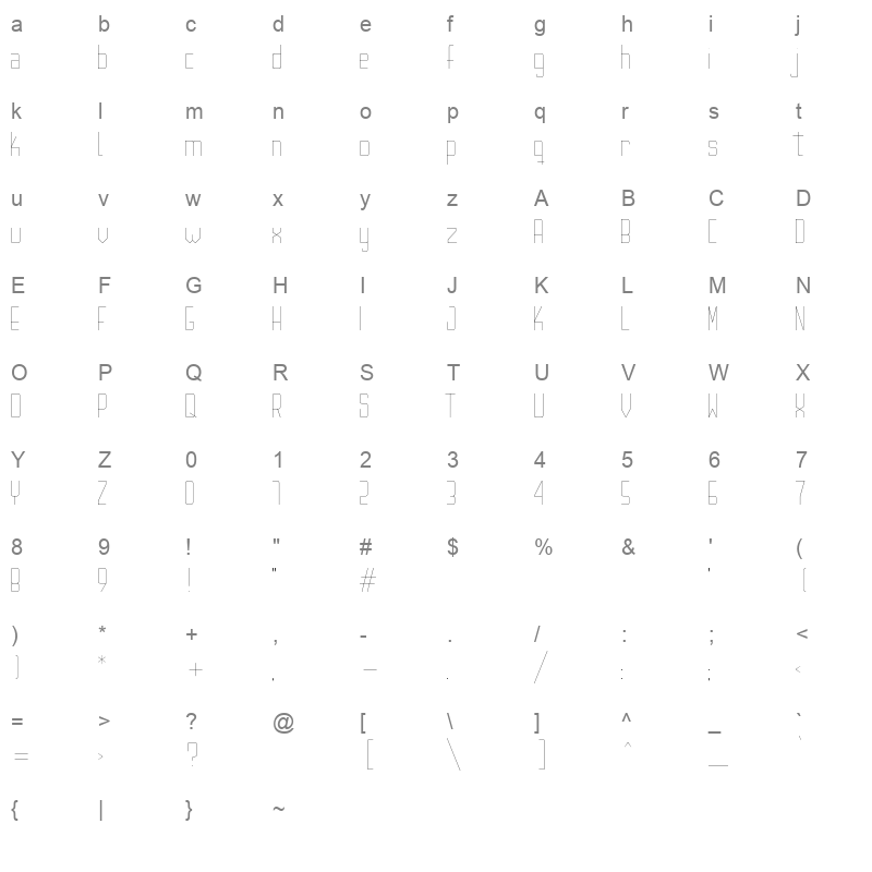 anisette thin Character Map