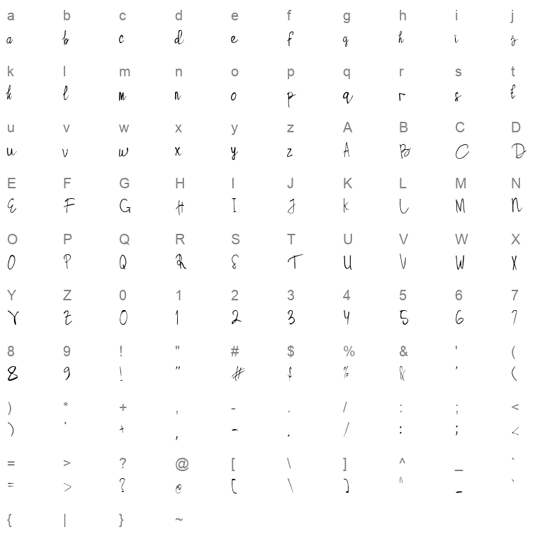 Anjellin Script Font Demo Character Map