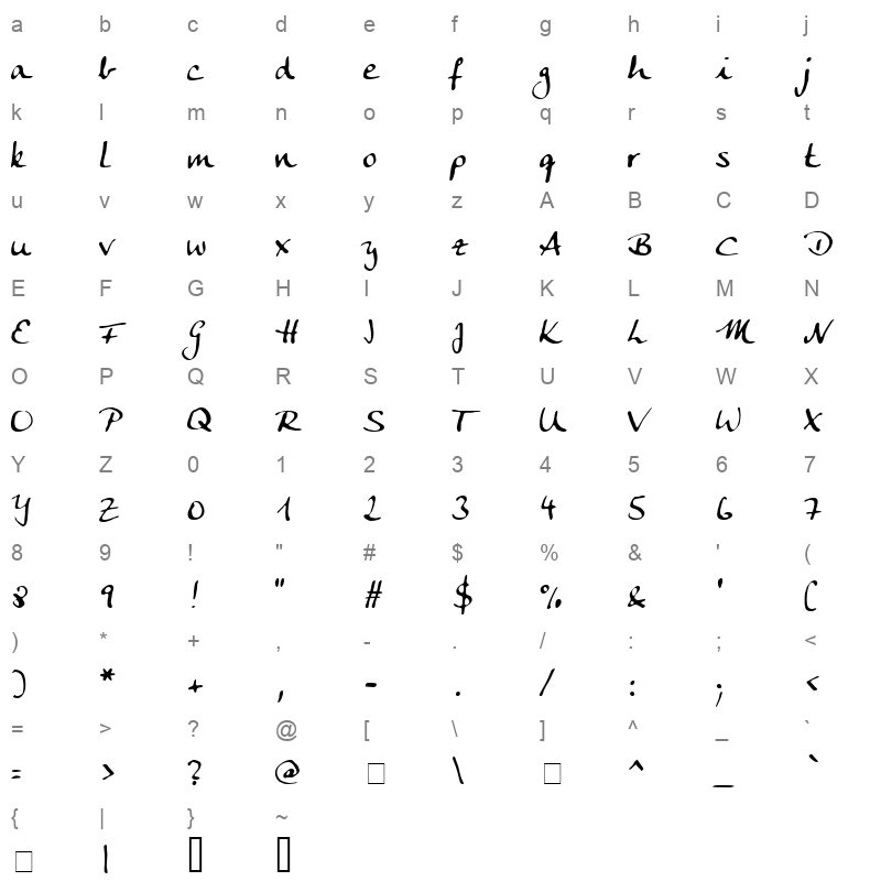 anke calligraph Character Map