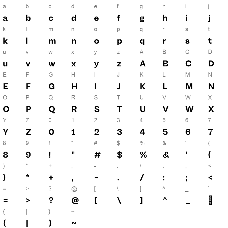 another grotesk semibold demo Character Map