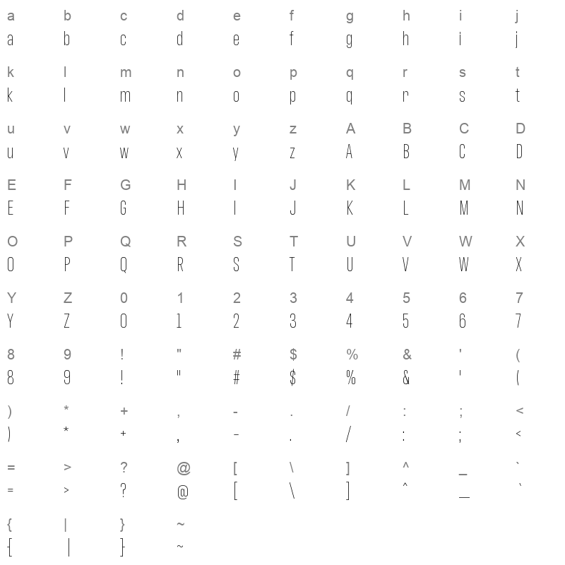 antarctican headline extralight Character Map