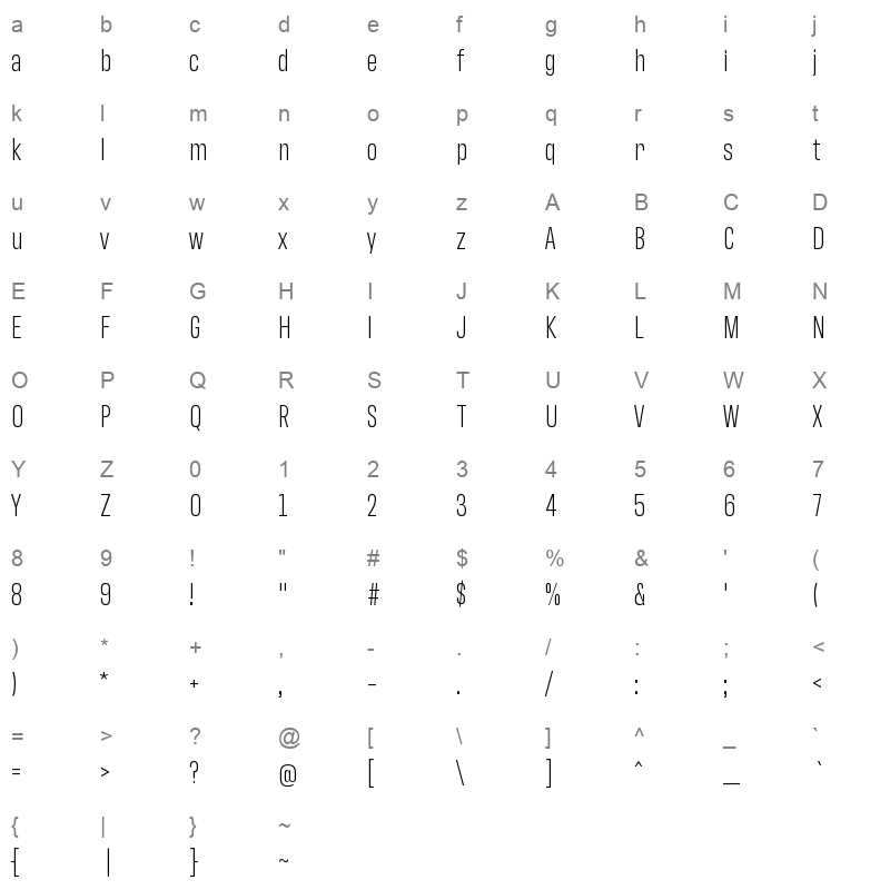 antarctican headline light Character Map