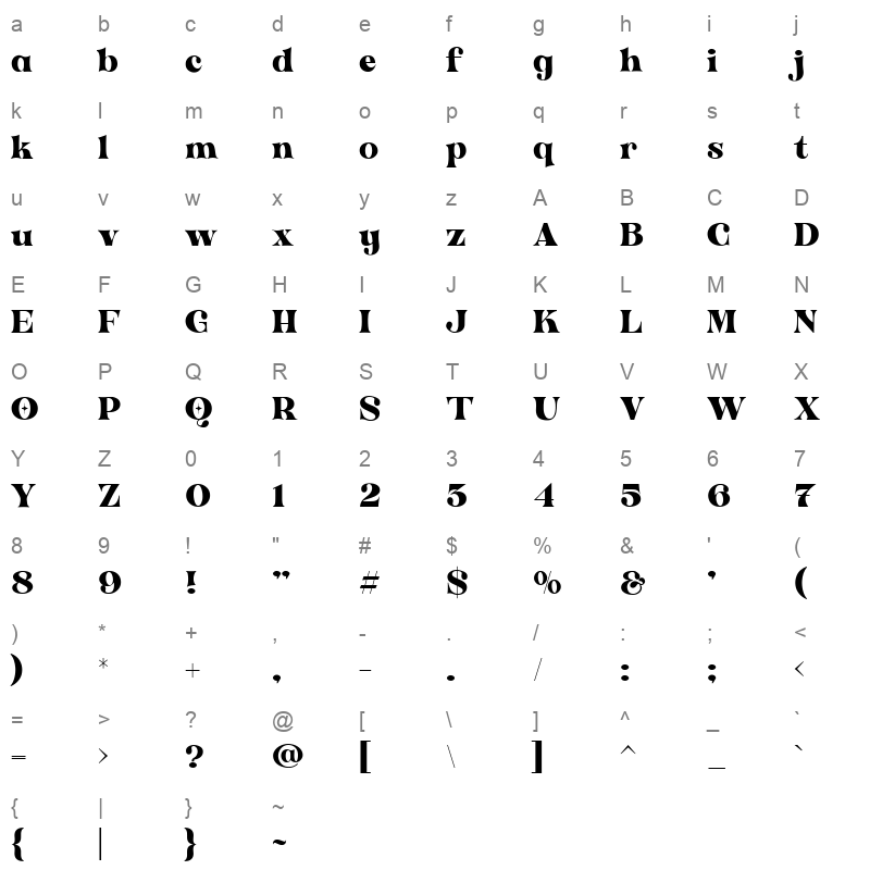antigua regular Character Map