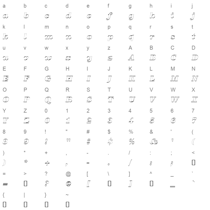 antiqua t supreme italic outline Character Map
