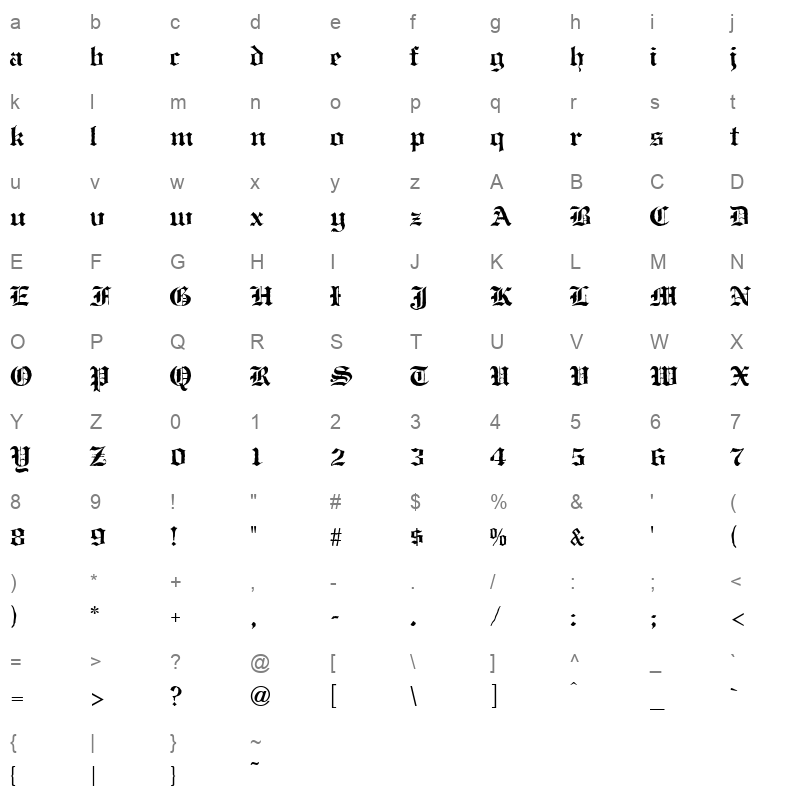 antique black normal Character Map