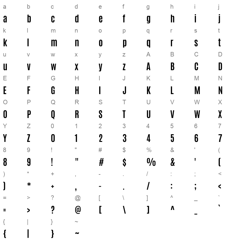 antonio bold Character Map