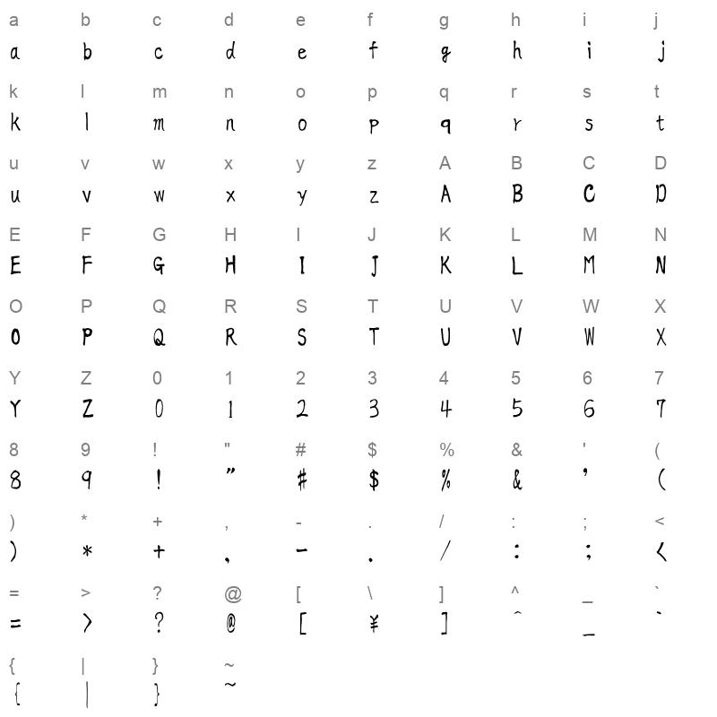 aoyagireisyosimo ttf 2 01 Character Map