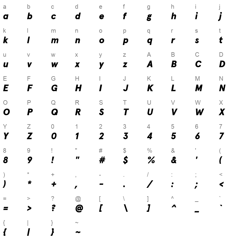 apercu pro black italic Character Map