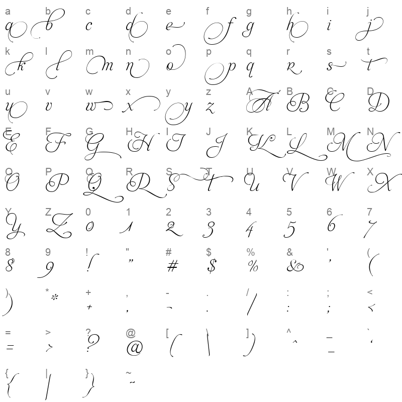 aphrodite slim swash Character Map