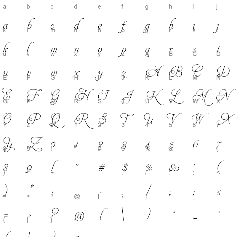 aphrodite slim text Character Map