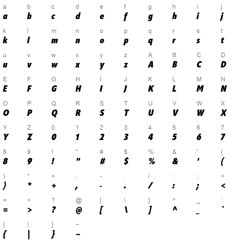 apparat condensed heavy italic Character Map