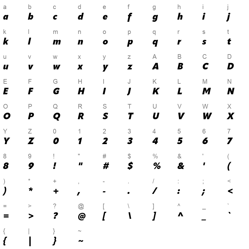 apparat semi condensed black italic Character Map